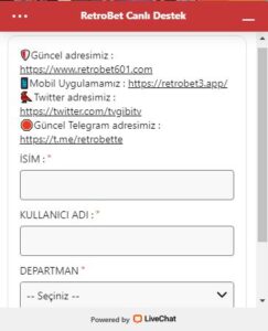 retrobet canlı destek